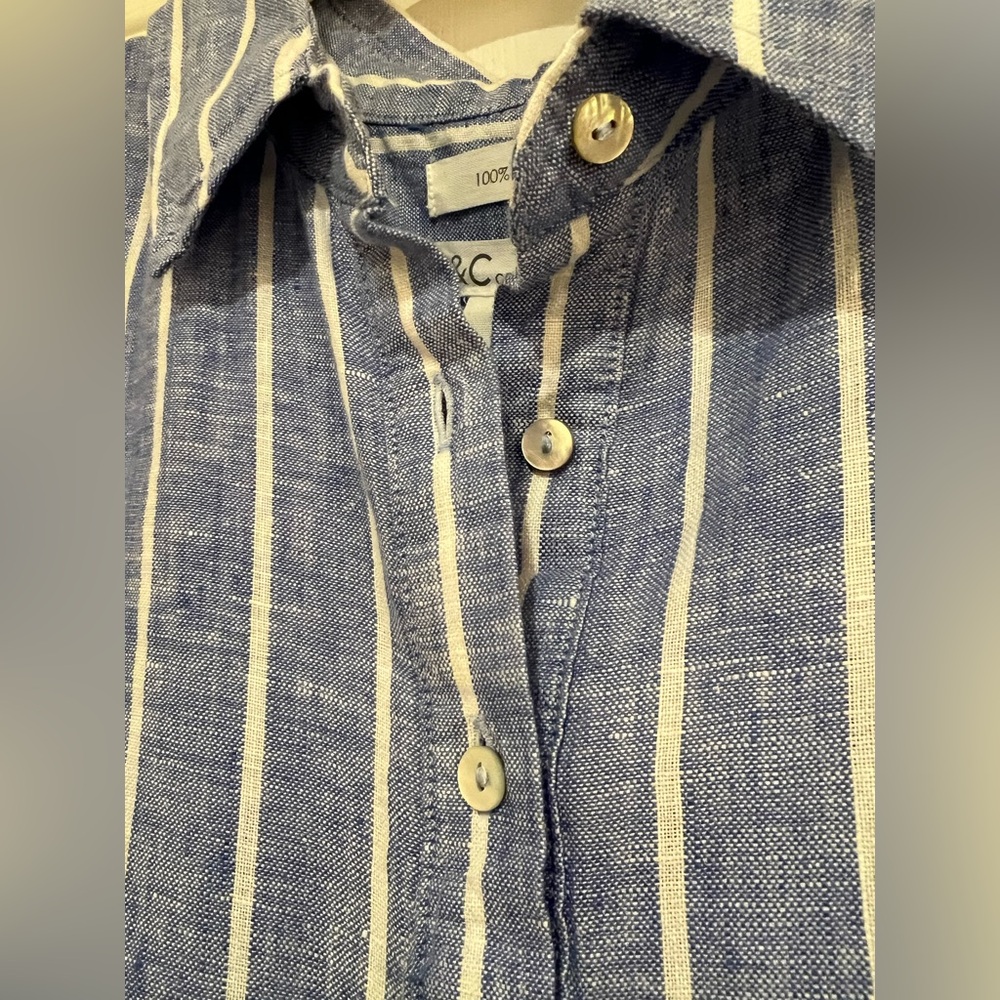 SUMMER C&C California Blue and White Striped Linen Button-Up Shirt / Dress..